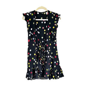 Rails Womens Multicolor Wrap Dress XS Koreen Retro Dot Ruffle Flutter Sleeve